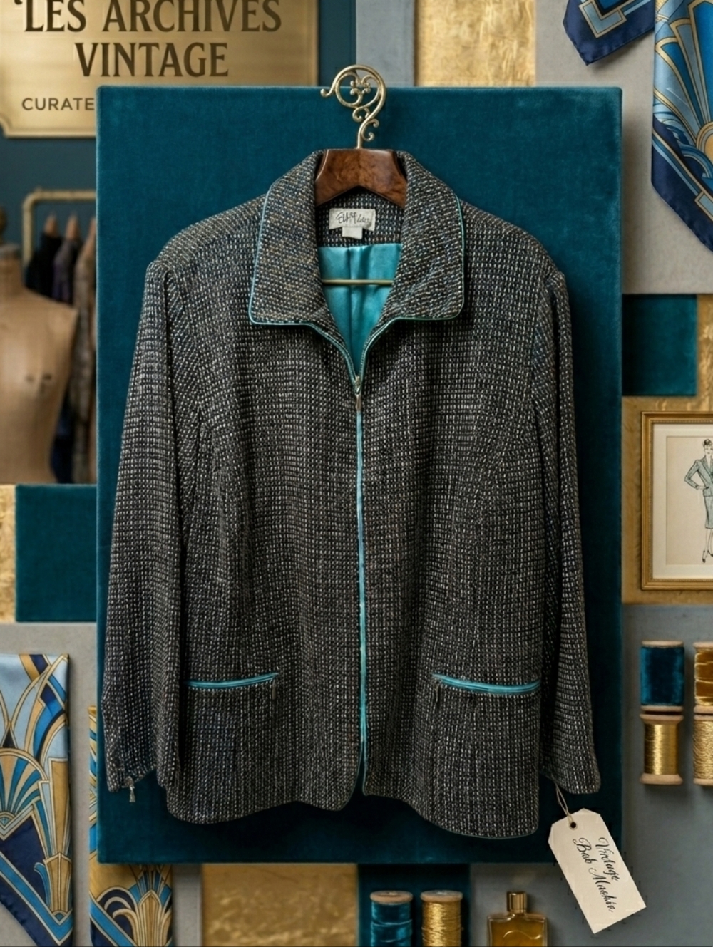 Plus Size Bob Mackie Studio Vintage Textured Zip up Jacket